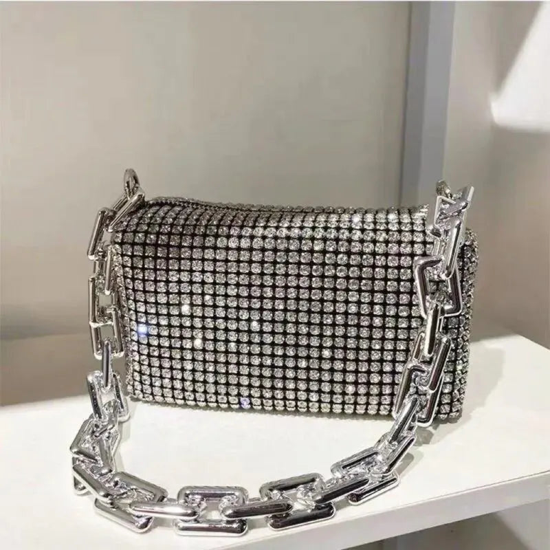 Rhinestone Bucket Chain Bag