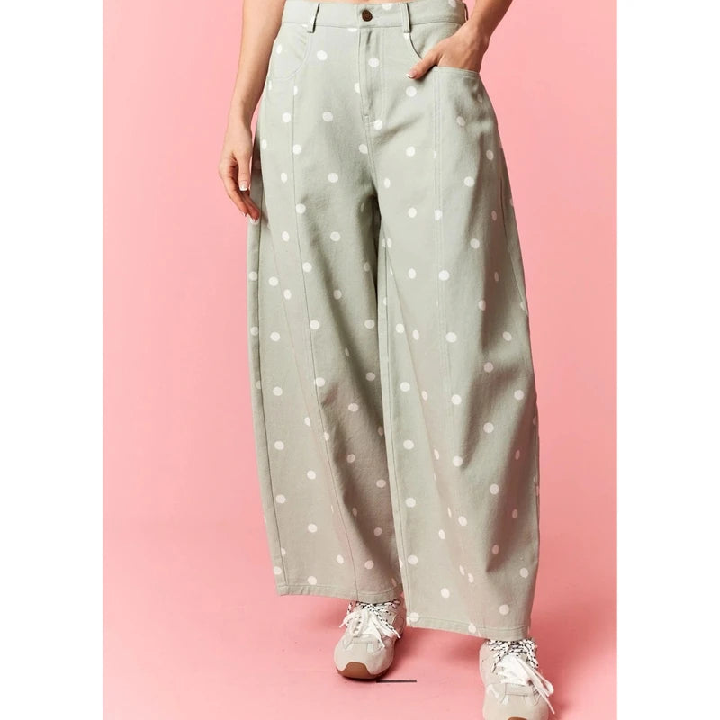 Dot Print Barrel Jeans