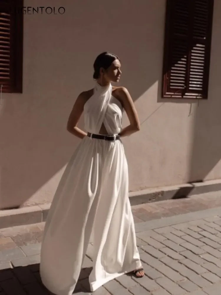 Backless Halter Wide Jumpsuit