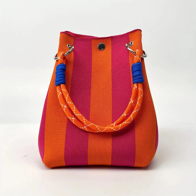 Knitted Colorblock Bucket Bag