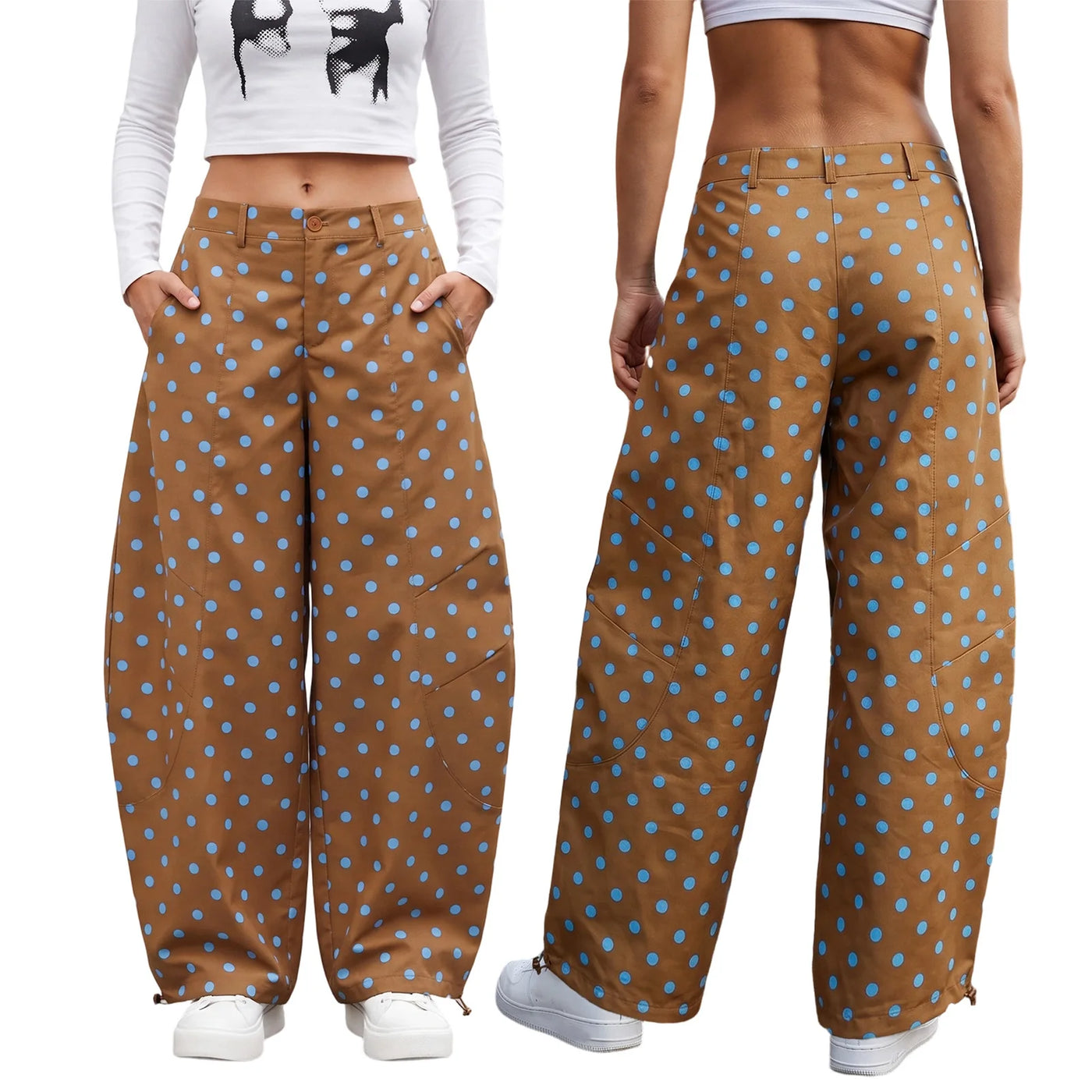 Dot Print Barrel Jeans
