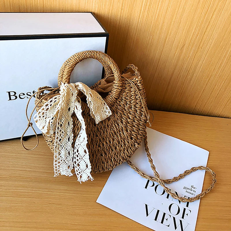 Rattan Half-Round Straw Bag