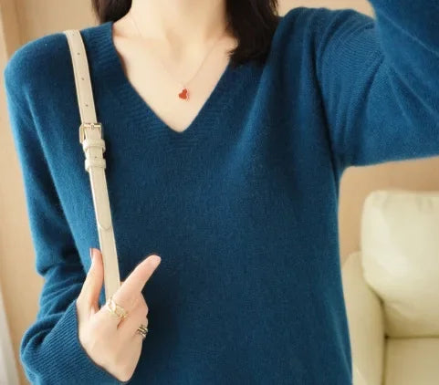 V-Neck Solid Knit Sweater