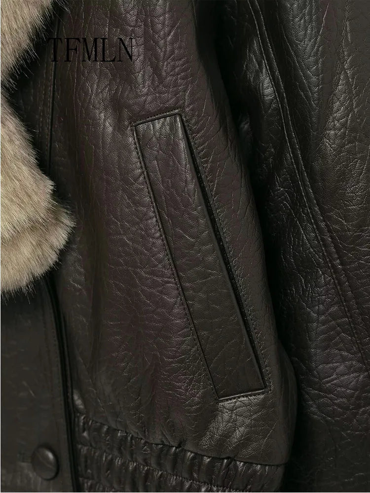 Fur Collar Leather Coat