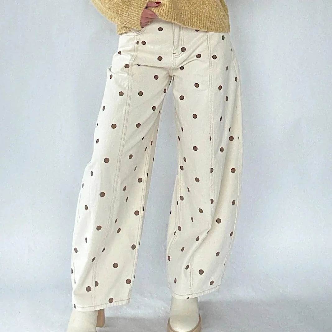 Dot Print Barrel Jeans