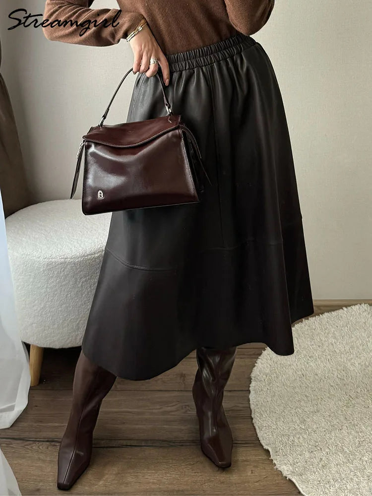 Leather A-Line Pocket Skirt