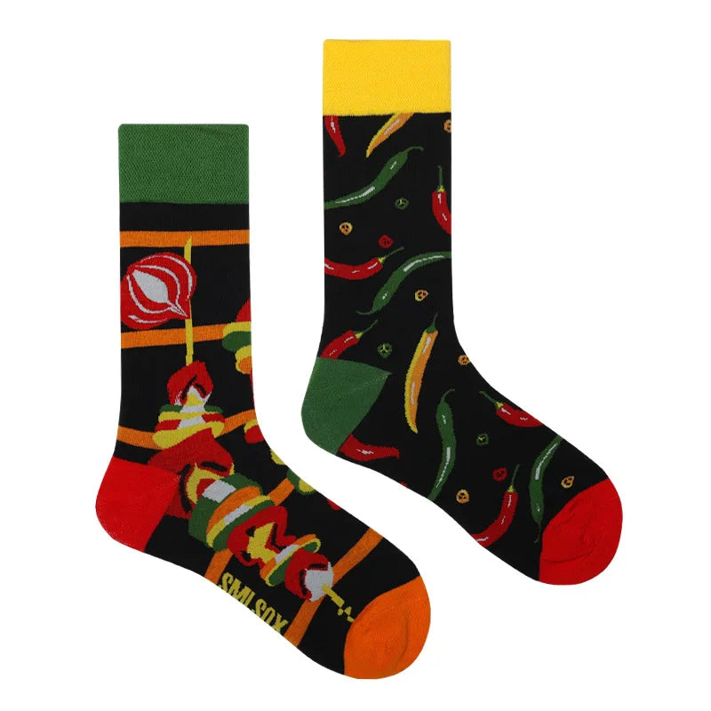 1Pair Man Women Socks Original AB Tide Socks Medium High Tube Colorful Socks Flowers Fruits Candy Cake Cotton Socks Unisex Socks