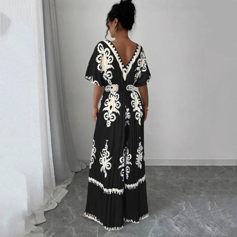 Printed Deep V Jumpsuit