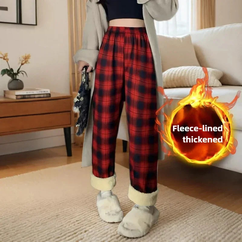 Fleece Lined Plaid Trousers