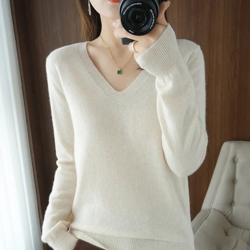 V-Neck Solid Knit Sweater