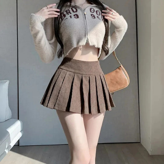 Corduroy Pleated Mini Skirt
