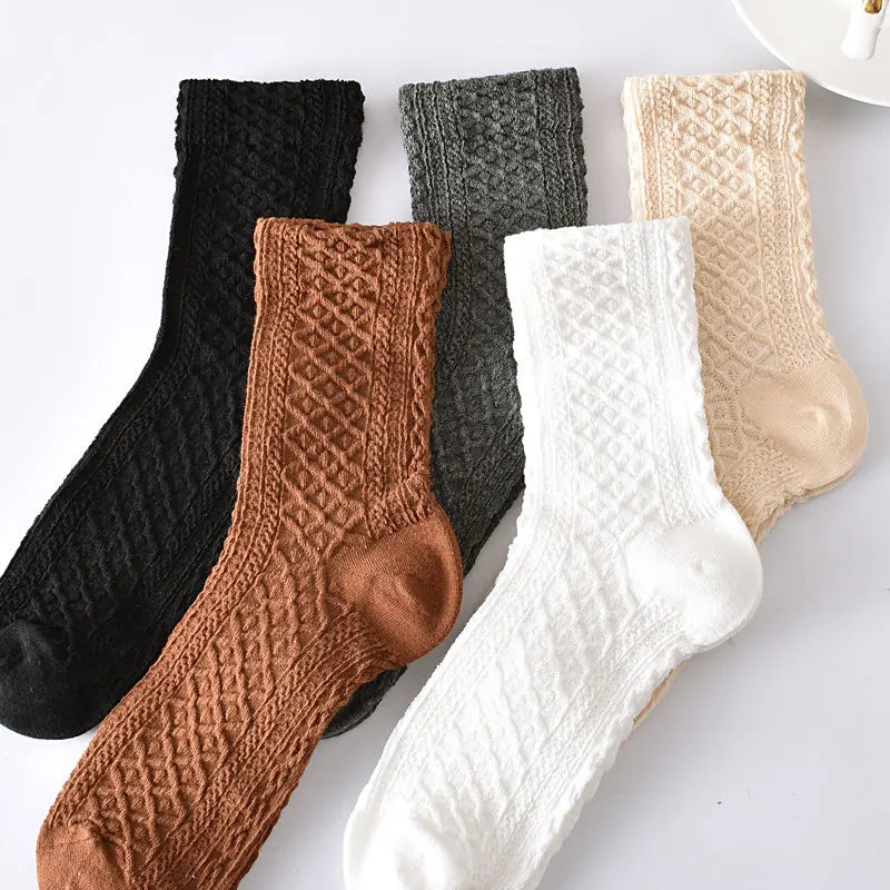 5 Pairs/ Lot Dreamlikelin Woman Socks Harajuku Retro Embroidery Spring 3D Knitting Flowers Embossed Print Lolita Christmas Gift