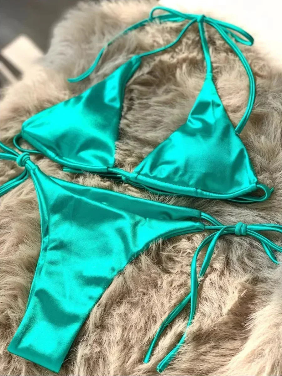 Metallic Halter Bikini Set