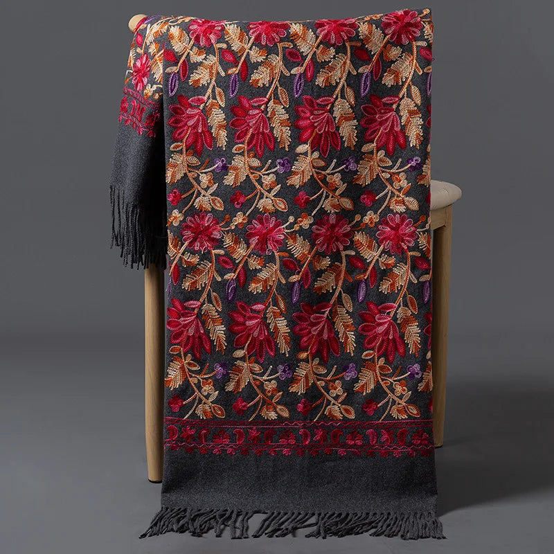 Embroidered Cashmere-Feel Shawl